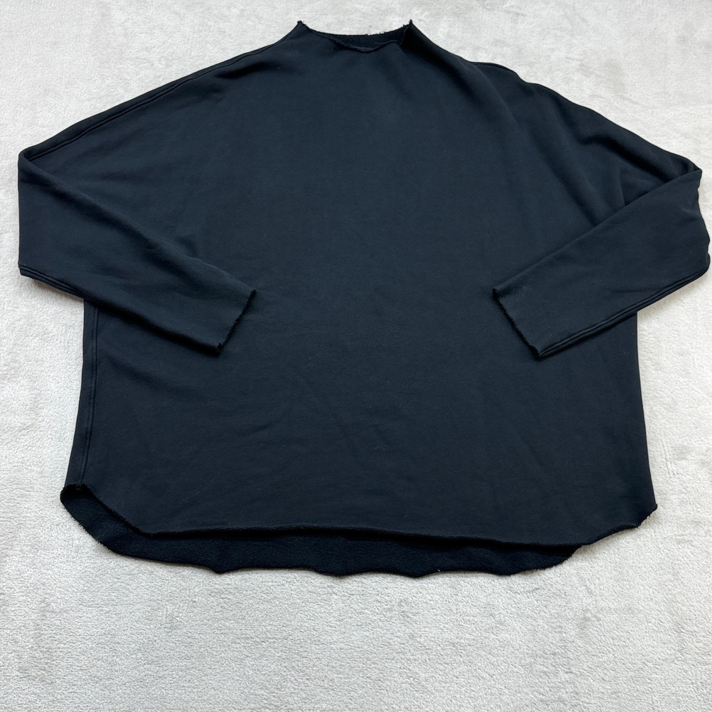 Frank & Eileen Effie Funnel Neck Capelet Sweatshirt Women L Black Quiet Luxury